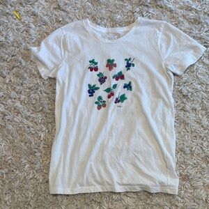 J. Crew White Short Sleeve Tee with Multicolor Berry Motif